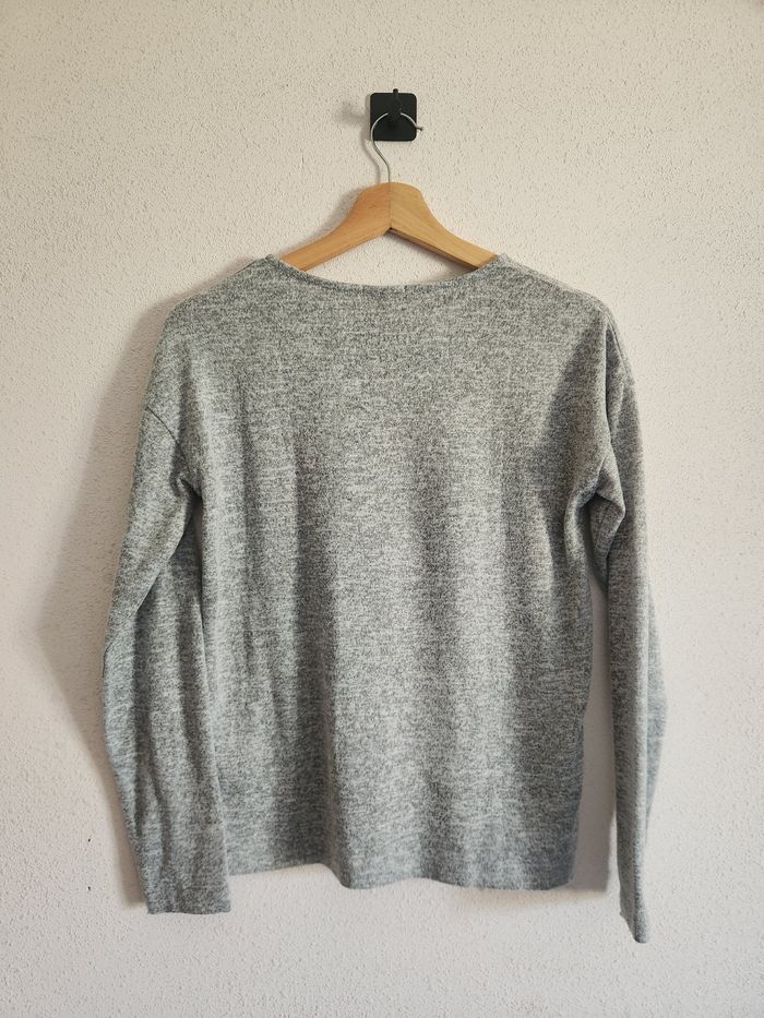 Pull fille 14 ans Gémo – gris chiné – message – très bon état - photo numéro 3