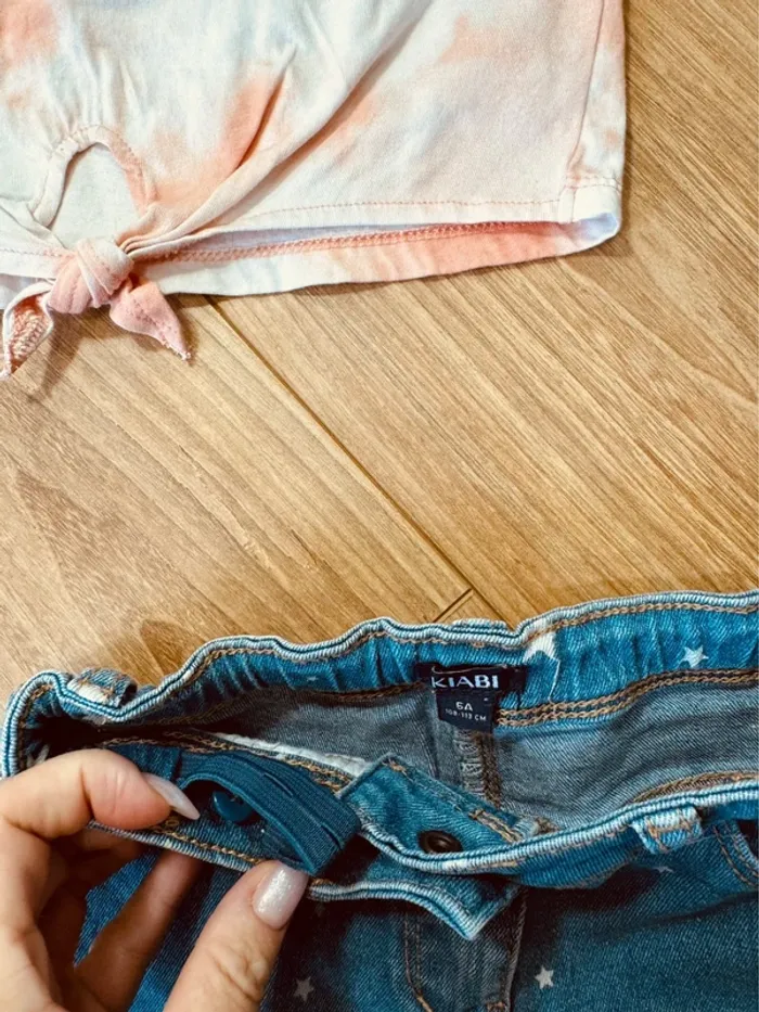 Taille 5 ans tenue 2 pièces été fille Kiabi abricot et bleu jean * soleil étoiles * 🌸 - photo numéro 4