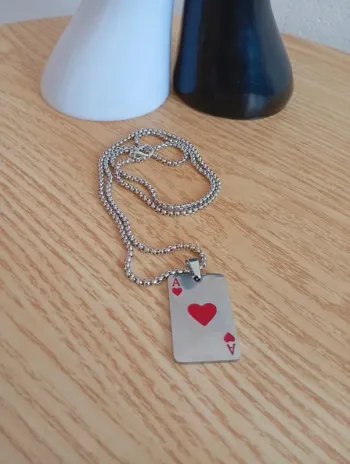 Solde 💝 Idée cadeau vintage style Collier as de coeur homme acier inoxydable