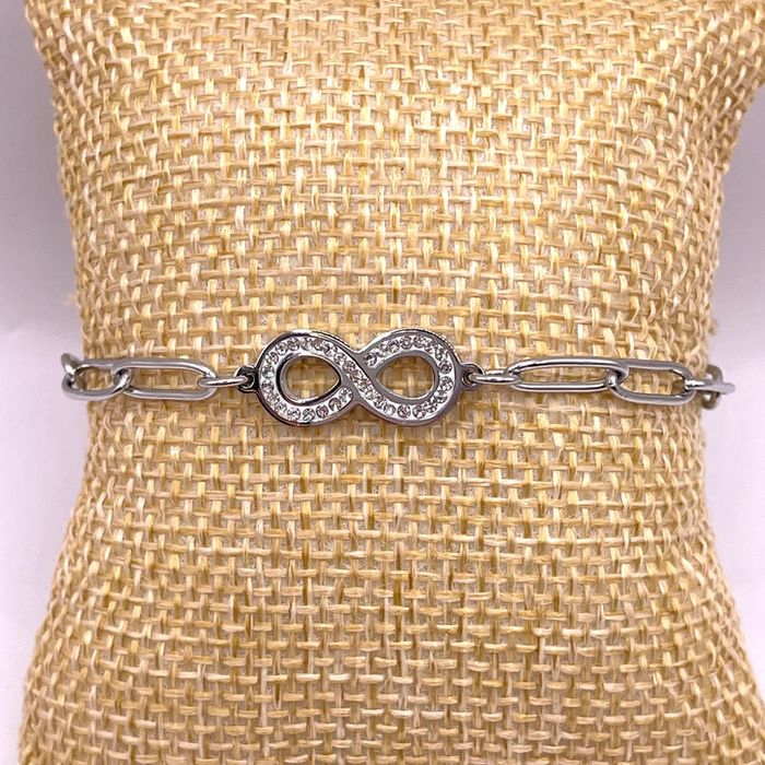 Bracelet Infini et strass an acier inoxydable (chirurgical) argenté et hypoallergénique - photo numéro 2