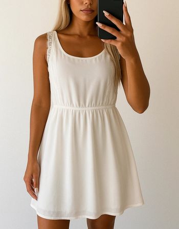 🤍 Jolie robe blanche élégante sans manches avec détails en dentelle KWoman taille 36.