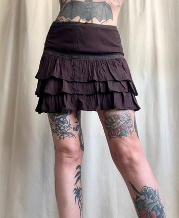 Jupe mini marron dentelle volants Coquette Fairycore vintage - Taille S