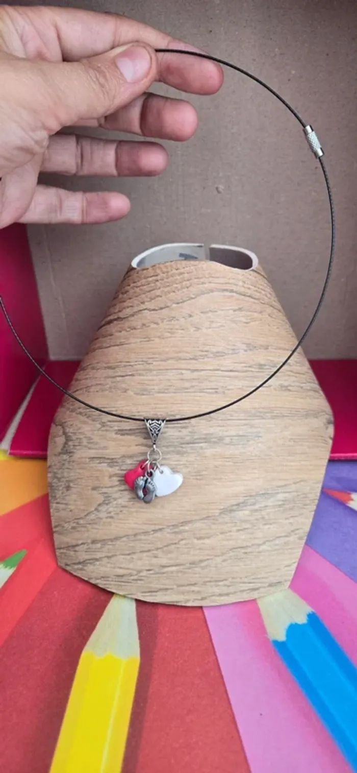 Collier duo coeur et pied neuf - photo numéro 3