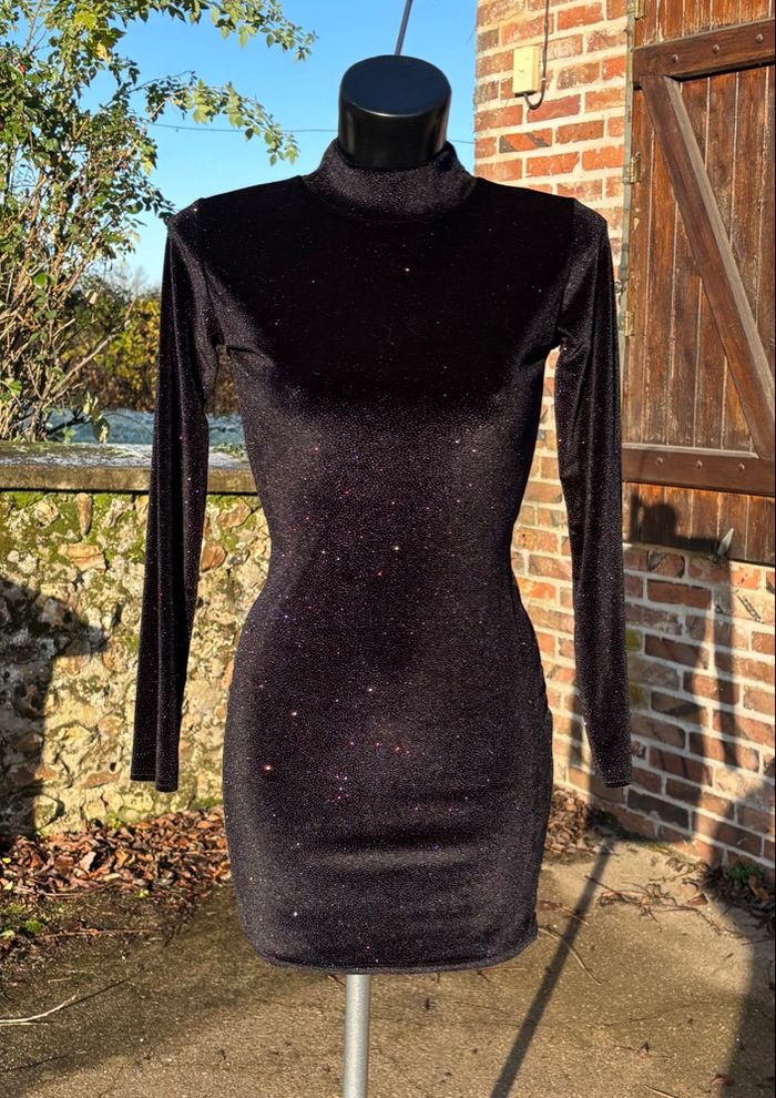 👗 Robe noire pailletée moulante manches longues T36 • Glamorous