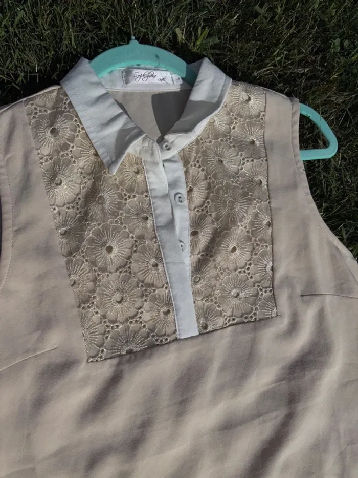 Chemise sans manche dentelle doré t L - photo numéro 6