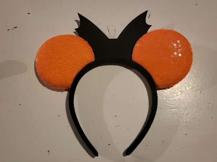 Serre tête oreille ears style Disney Mickey chauve souris Halloween a paillettes orange - photo numéro 3