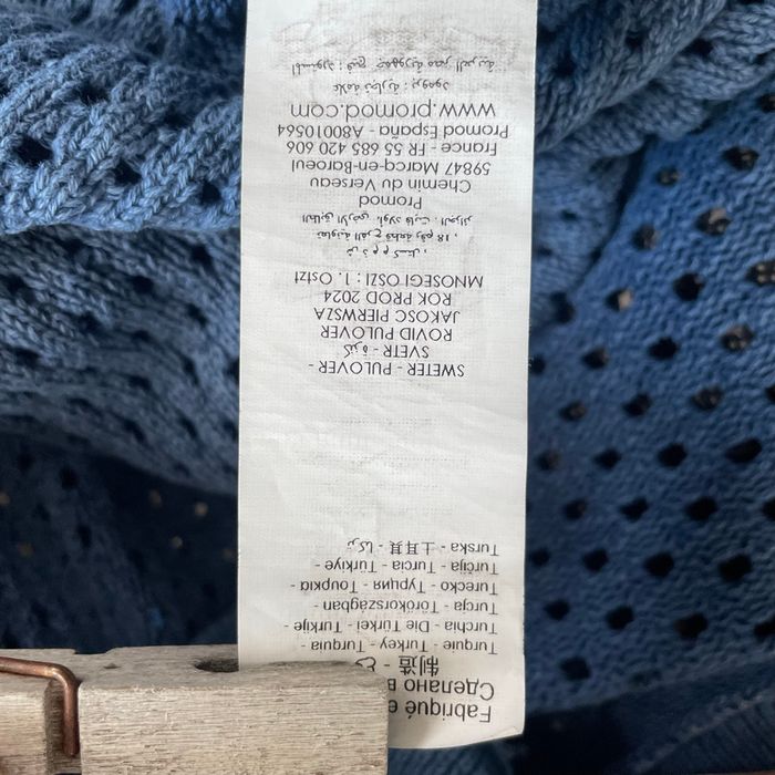 Pull ajouré bleu col polo Promod taille XL coton mélangé maille légère V061 - photo numéro 10