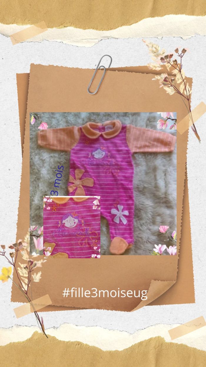 Pyjama fille, une pièce, 3 mois --2 vêtements achetés le 3ème offert
