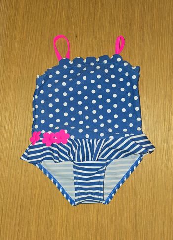 Maillot de bain à pois volants fleurs 18 mois 80cm