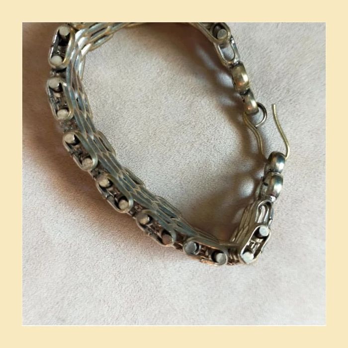 Bracelet manchette vintage argenté à maillons larges – style tribal bohème - photo numéro 6