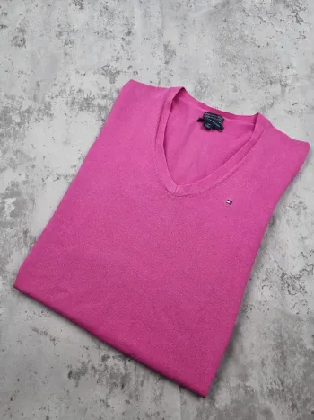 Pull col V Tommy Hilfiger fuschia – Taille S/36 Femmes
