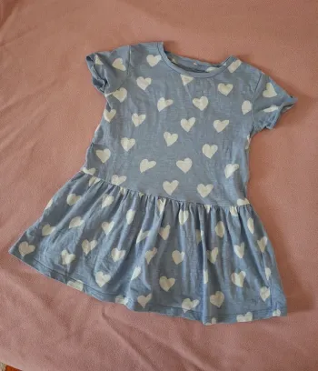 Robe d'été bleue à coeurs blancs - Vertbaudet - 4 ans, 104 cm