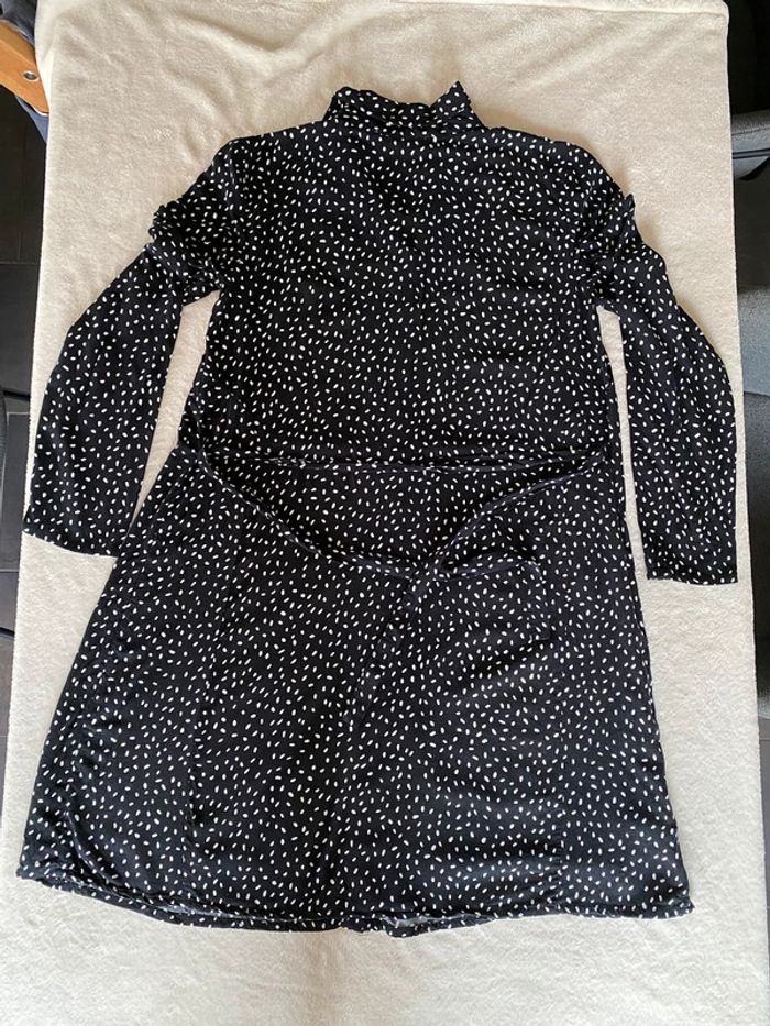 Robe chemise Promod noire à pois blanc avec ceinture taille 34 - photo numéro 9