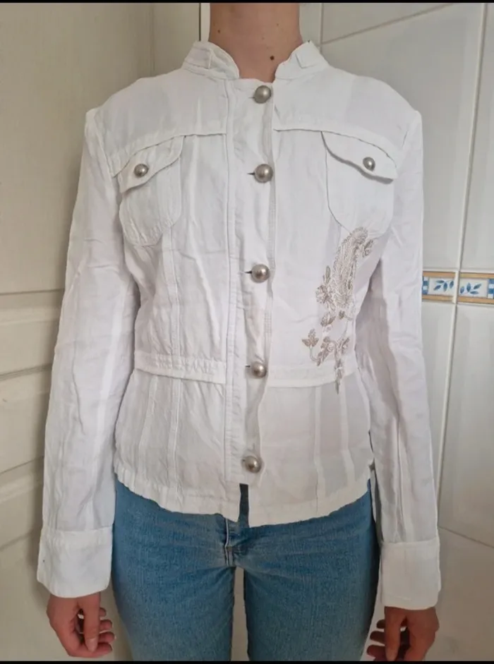 Jolie veste blanche en lin cintré femme my collection taille M/38 - photo numéro 2