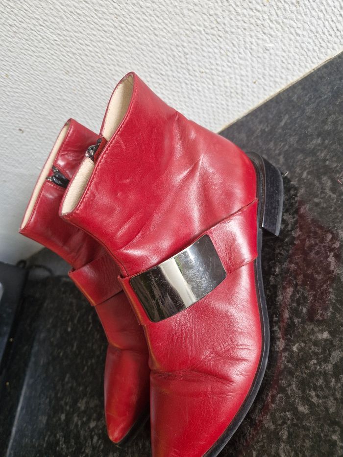 Botte en cuir véritable rouge cop copine - photo numéro 2