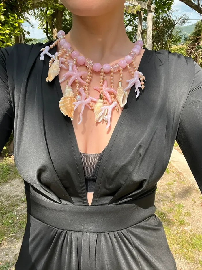 Collier kitsch coquillage verre acier inoxydable Ibiza Summer bohème champêtre Summer capri
