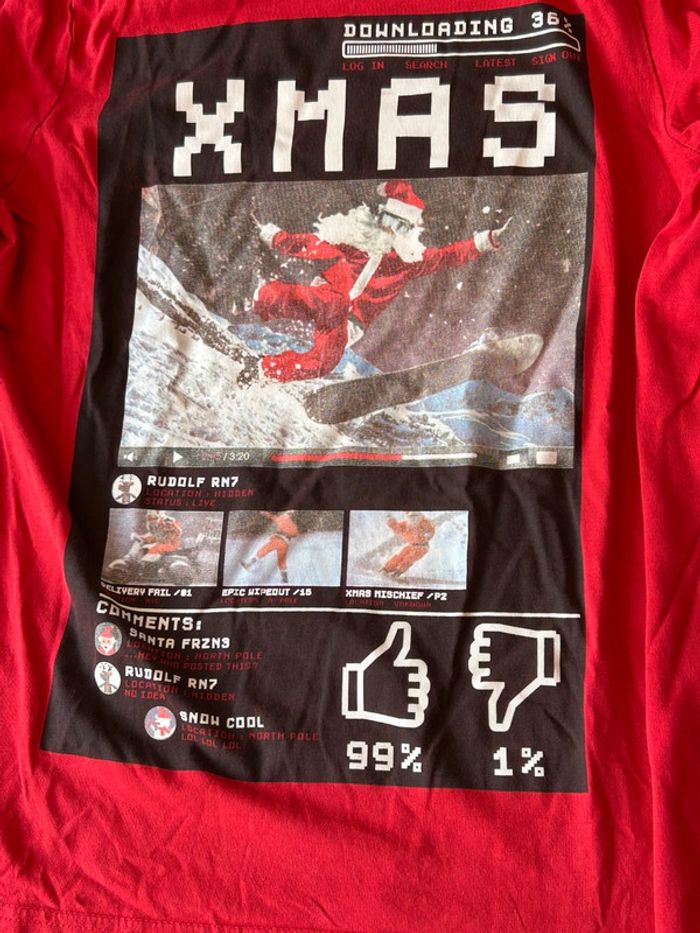 Tee Shirt manches longues rouge Xmas C&A 13/14 ans Comme neuf - photo numéro 4