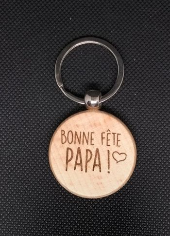 Porte clé rond  en bois bonne fête papa