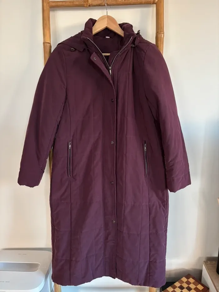 Manteau long aubergine prune taille 38 / M