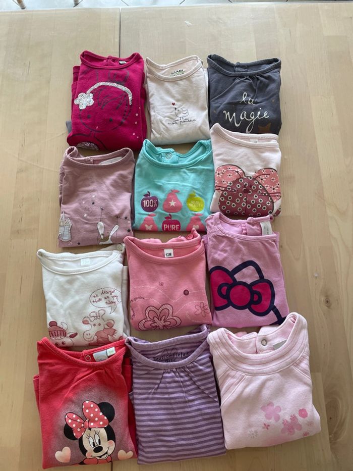 Lot de 12 tee shirts ML 12 mois fille