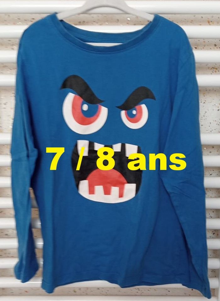 Tee shirt manche longue bleu motif monstre Taille 7 / 8 ans