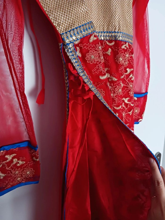 Tunique indienne bleue/rouge avec écharpe Taille 38 - photo numéro 3