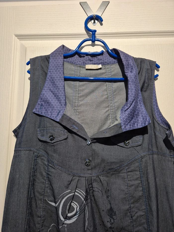 Robe boule bleue rayée et patchwork Jacqueline Riu - photo numéro 2