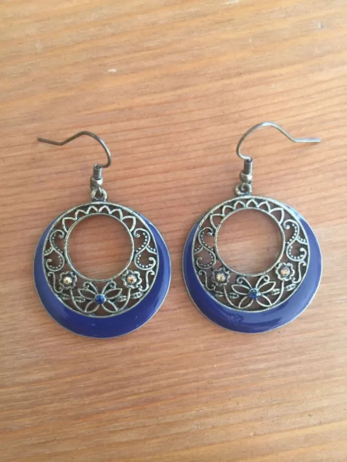 Boucles d’oreilles fantaisie dorées  et bleues