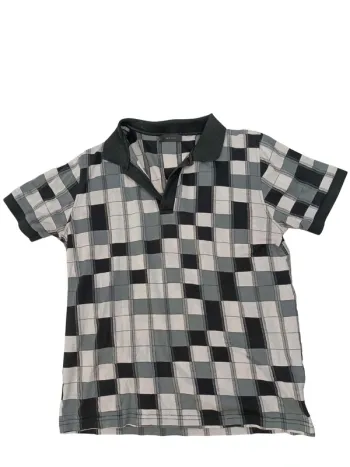 Polo Azzaro à carreaux noirs et gris, col côtelé, style vintage chic taille 46 estimée A1128