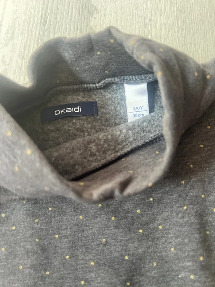 Sous pull polaire gris à pois doré 3 ans okaidi - photo numéro 3