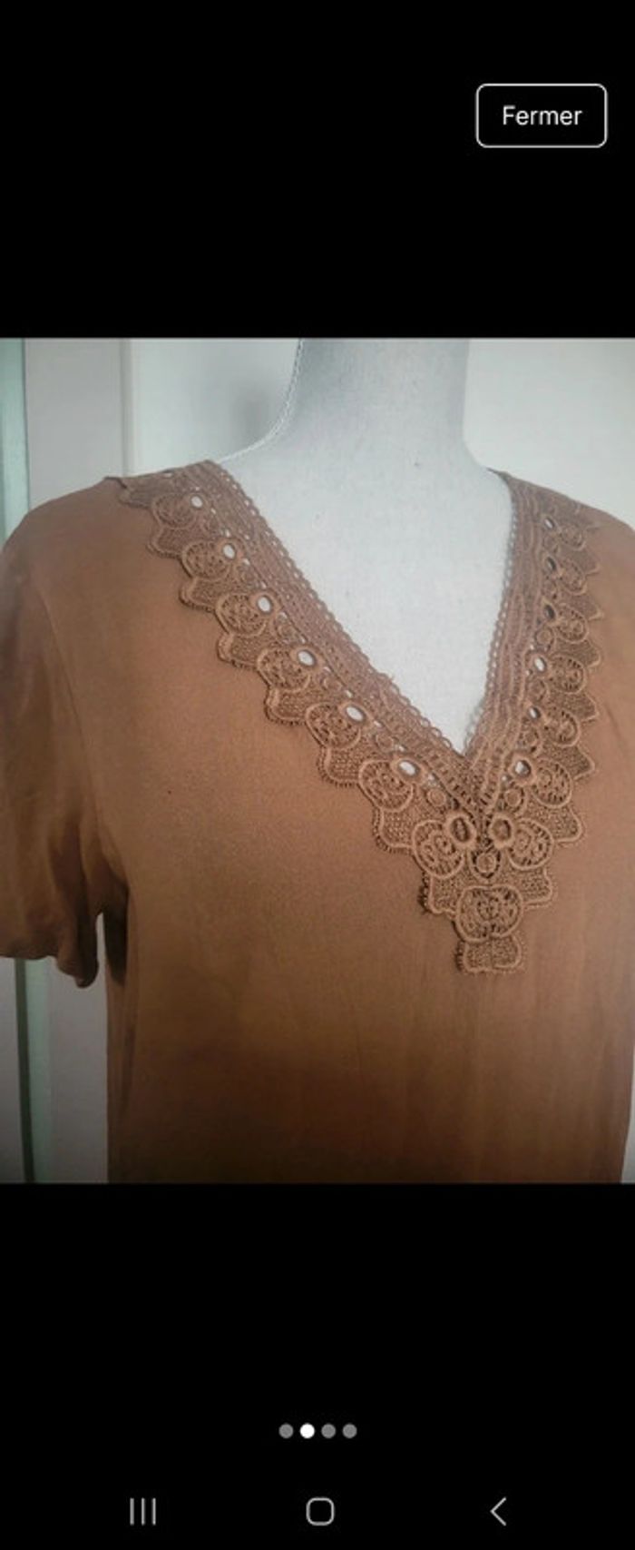 T-shirt dentelle marron - photo numéro 3