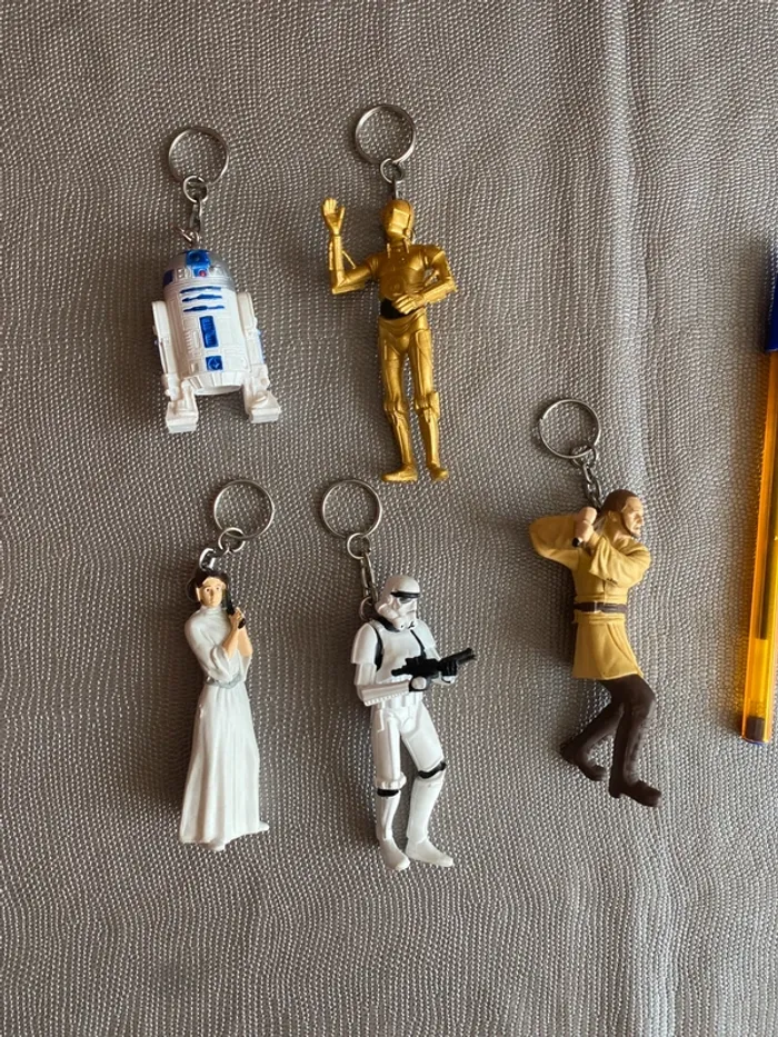 Lot 5 porte-clés Star Wars C3PO R2D2 Leia stormtrooper Qui Gon Disney - photo numéro 2
