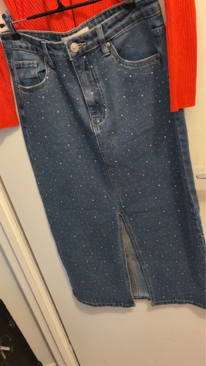 Haut et jupe en jeans à paillette - photo numéro 2