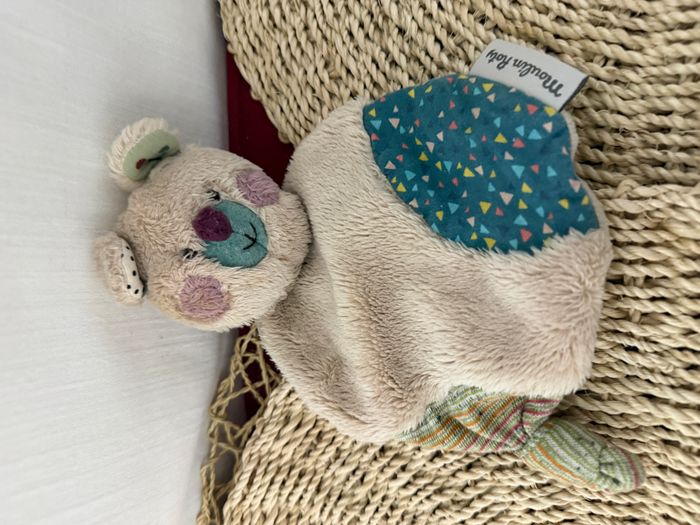 Doudou plat ours beige bleu Les Jolis trop beaux MOULIN ROTY