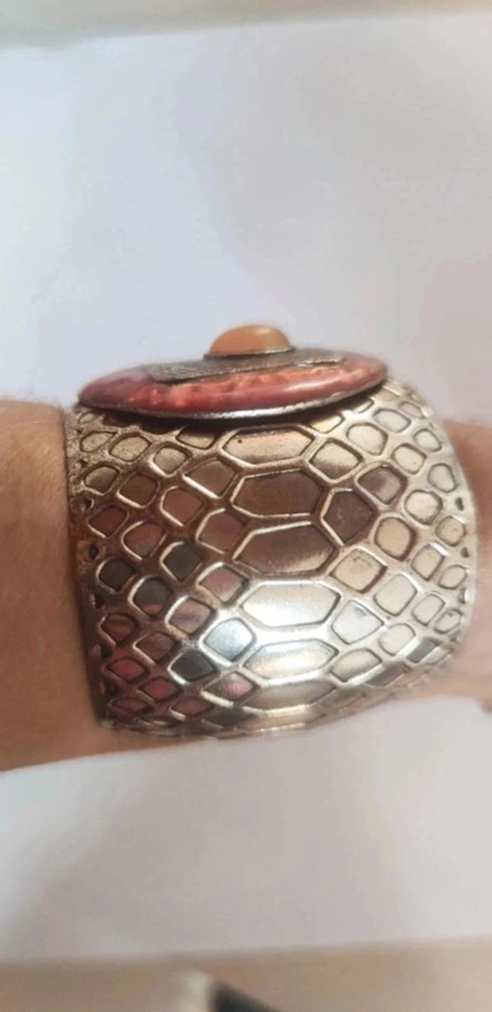 🇨🇵Bracelet rare 80s 90 s etnique Machette métal argent pierre réglable femme taille unique - photo numéro 4