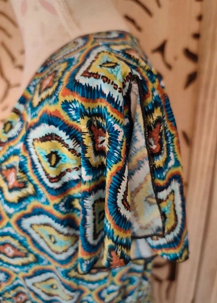 Robe fluide à imprimé losanges, manches courtes fendues T 3 - photo numéro 4