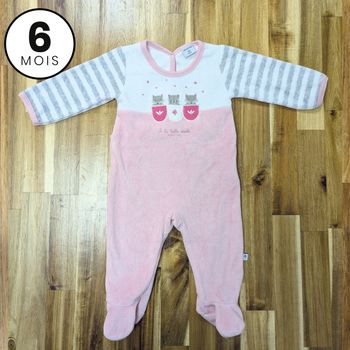 Pyjama velour rose - bébé fille 6 mois