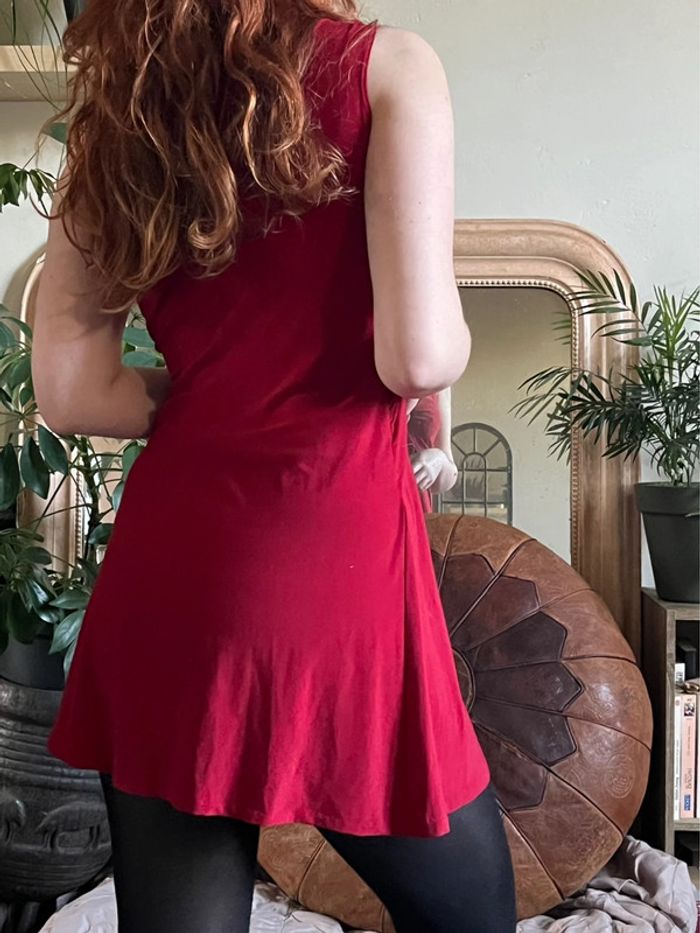 Robe de soirée marqué à la taille et plissé courte - rouge - photo numéro 4