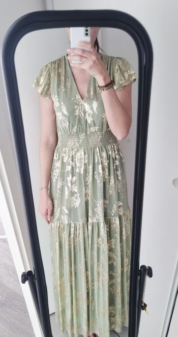 Robe longue maille brillante vert d'eau dorée naf naf 38 