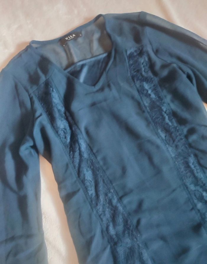 Robe bleu marine mousseline et dentelle Vila taille S - photo numéro 3
