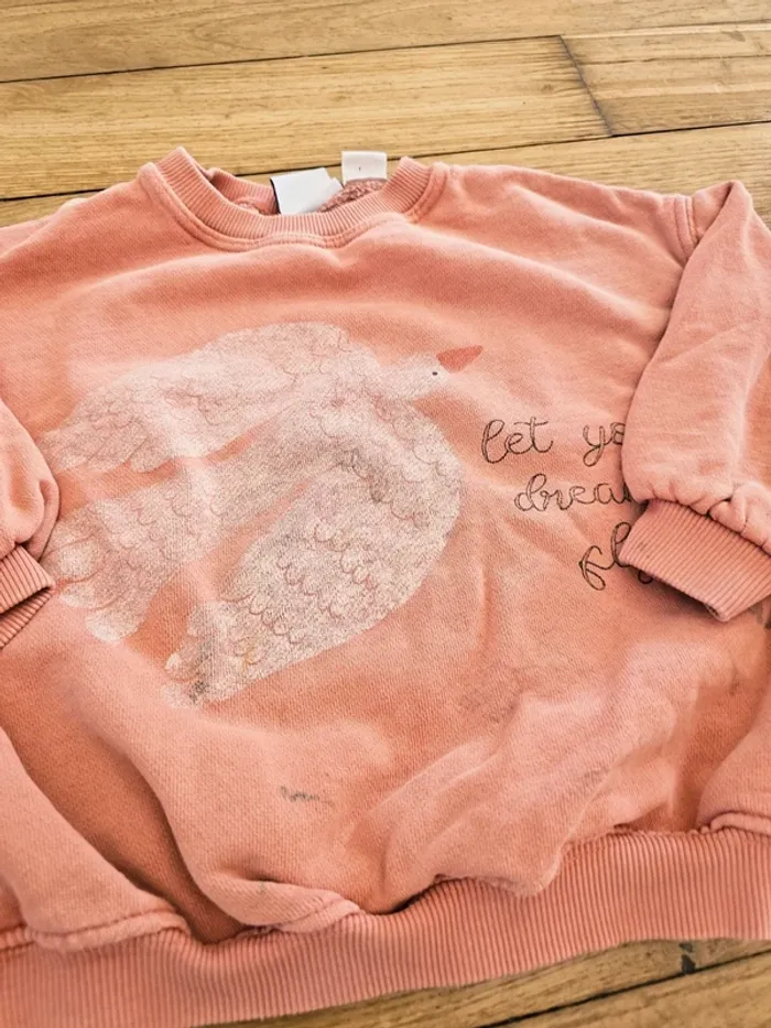 Pull sweat sweat-shirt rose oiseaux bébé fille 24 mois 2 ans - photo numéro 3