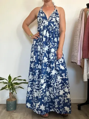 Goa Robe longue dos nu bleue et blanche – Taille 38 – Très bon état