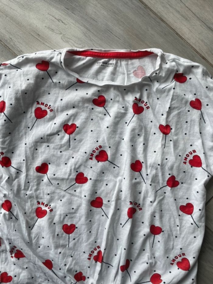 Tee-Shirt fille T 10 ans Vert Baudet blanc avec cœurs rouges - photo numéro 4