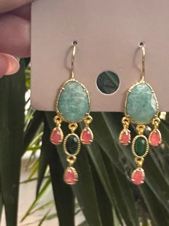 Boucles d’oreilles jade rose malachite amazonite acier inoxydable or habaha Paris