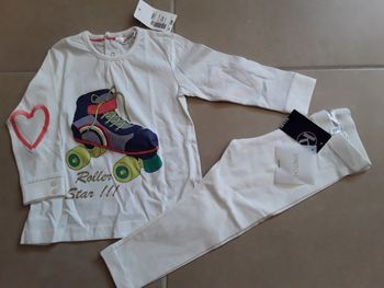 Ensemble blanc fille leggings + t-shirt ML KIABI 2 ans NEUF