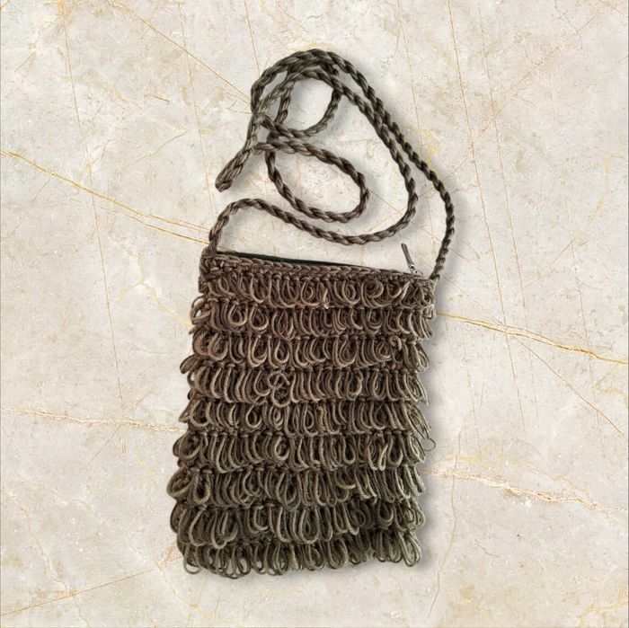 Sac à bandoulière 100 % laine vert foncé & vert clair 17 x 14 cm neuf