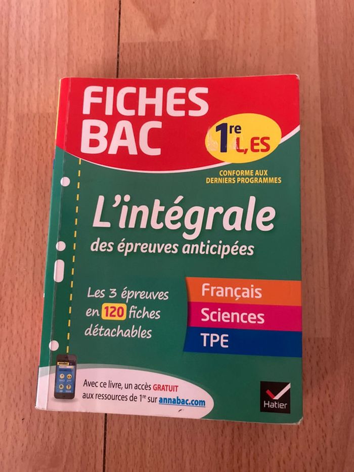Livre fiches Bac 1 ère L-ES intégrales des épreuves anticipées