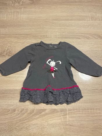 T-shirt manches longues gris lapin fille 9 mois 