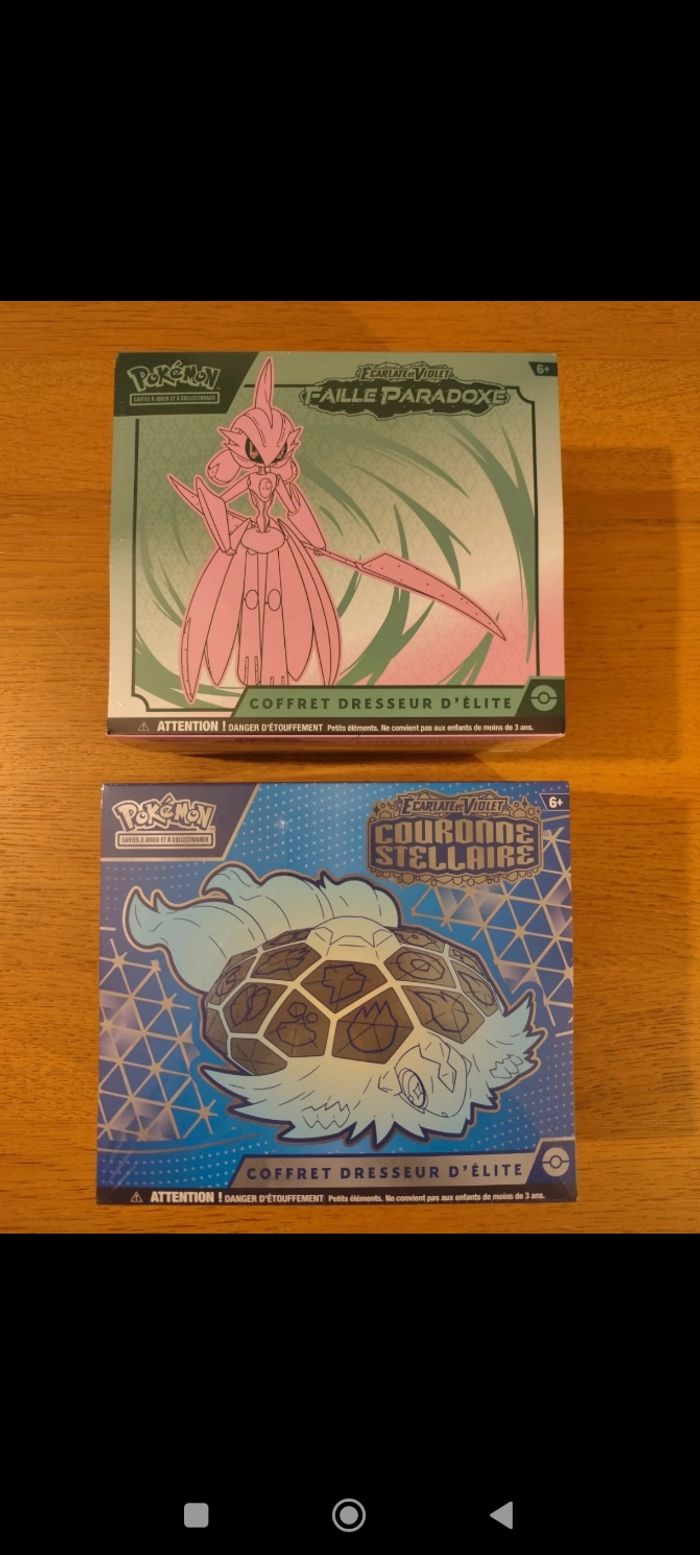 Duo ETB cartes Pokémon couronne stellaire faille paradoxe EV4 EV7 coffret dresseur d'élite