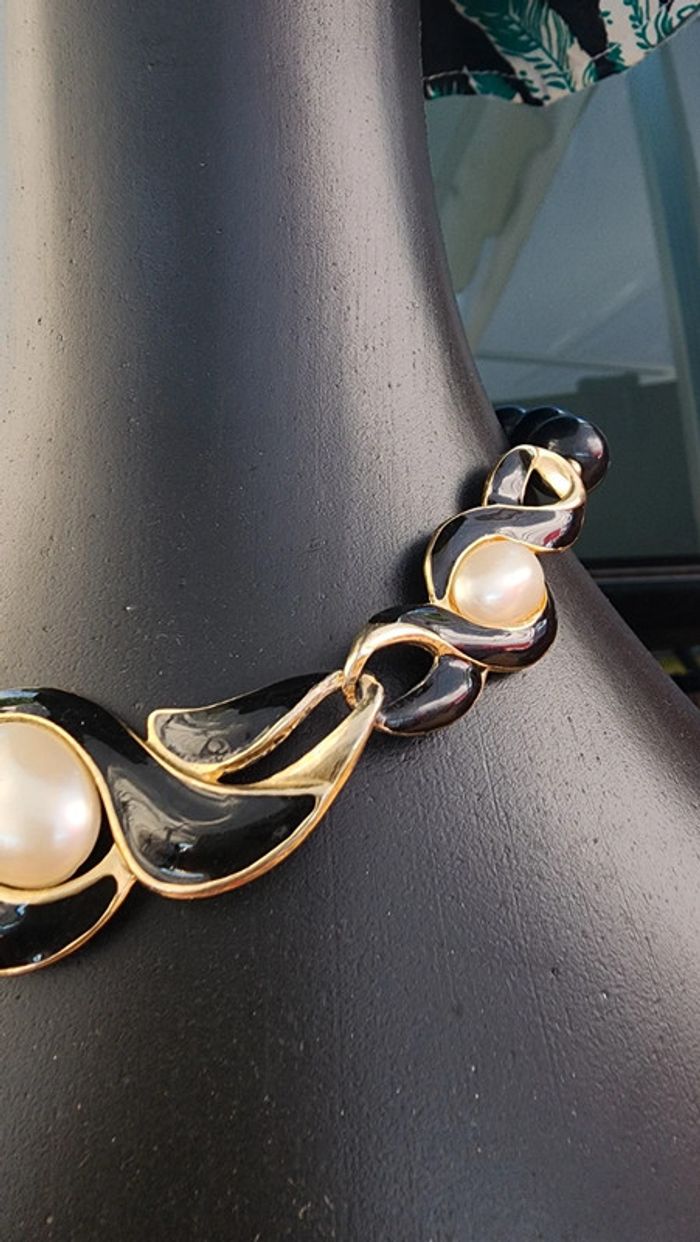 Superbe collier vintage annees 80's, perles et métal doré - photo numéro 2